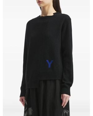 Y's Yohji Yamamoto Rundhals-Pullover mit asymmetrischem Saum - Schwarz