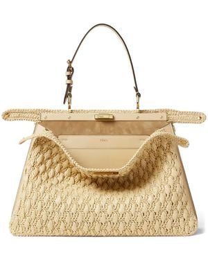 Fendi Peekaboo Woven-Pattern Tote Bag - Metallic