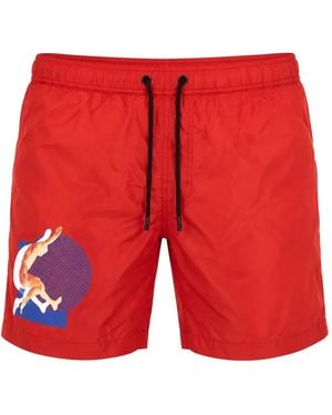 Bikkembergs Logo-Print Graphic-Print Swim Shorts - Red