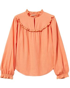Twinset Linen Blend Blouse With Ruffles - Orange