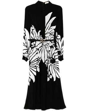Elie Saab Printed Silk Dress - Black