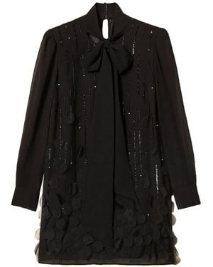 Twinset Short Georgette Dress With Embroidery - Black