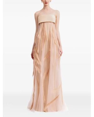 Gemy Maalouf Feather-Embroidered Strapless Dress - Natural