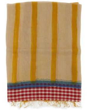Exquisite J Stripe-Pattern Gingham-Trim Scarf - Natural