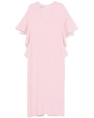 Alberta Ferretti Ruffled V-Neck Dress - Pink