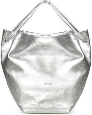 BIASIA Metallic-Effect Leather Tote Bag - White