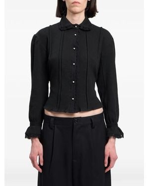 Ann Demeulemeester Lace-Trim Waffle-Jersey Blouse - Black