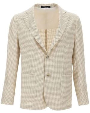 Barba Napoli Easy J Mono Houndstooth Buttoned Blazer - White