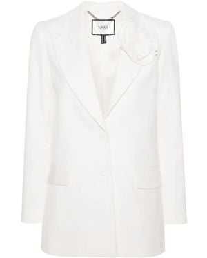 Nissa Floral-Appliqué Single-Breasted Blazer - White