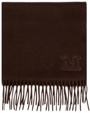Max Mara Fringed Logo-Embroidered Scarf - Black