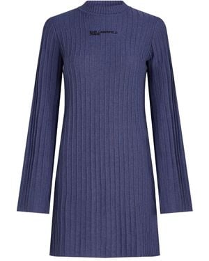 KARL LAGERFELD Ribbed High-Neck Dress - Blue