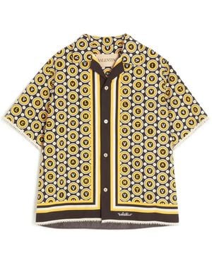 Valentino Garavani Cotton Poplin Bowling Shirt With Bulles Royales Print - Metallic
