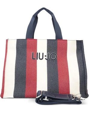 Liu Jo Striped Logo-Patch Tote Bag - White