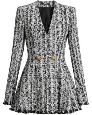 Balmain Two-Tone Flared Tweed Dress - Black