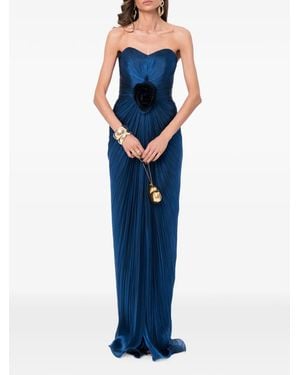 Ana Radu Flower-Detail Strapless Maxi Dress - Blue