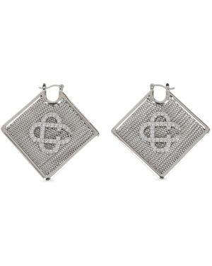 CASABLANCA Mesh-Texture Crystal-Logo Earrings - White