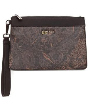 Just Cavalli Animal-Print Wrist-Strap Pouch - Grey