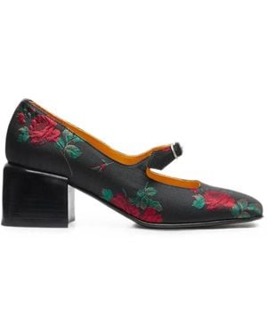 LILI CURIA Ginger Floral-Jacquard Court Shoes - Black