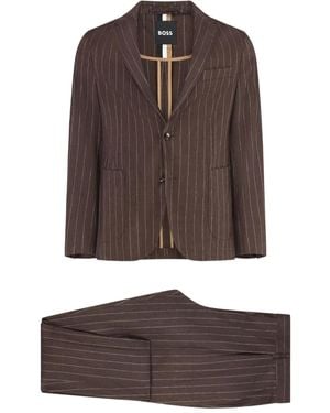 BOSS Pinstriped Tailored Suit - Brown