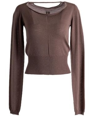 Rick Owens Cut-Out Mélange-Effect Sweater - Brown