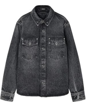 Versace Printed-Foulard Denim Overshirt - Black