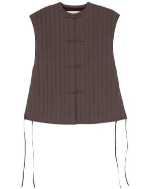 Samuel Guì Yang Quilted Frog-Fastening Top - Brown