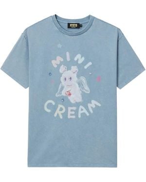 Mini Cream Graphic-Print Cotton T-Shirt - Blue