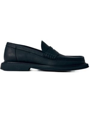 Referenc Pebbled Leather Penny Loafers - Blue