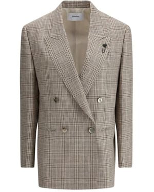 Lardini Plaid Double-Breasted Blazer - Grey