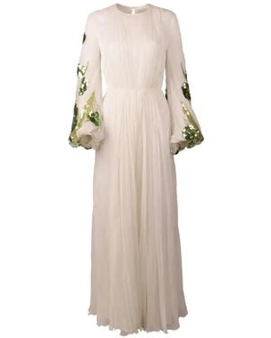 Valentino Garavani Robe Longue Plissée À Sequins - White