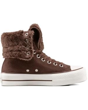 Converse Chuck Taylor All Star Fold-Over Lift Platform Xhi Faux Fur Sneakers - Brown
