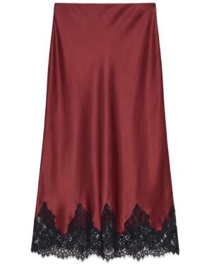 Reformation Carolina Lace-Trim Silk Midi Skirt - Red