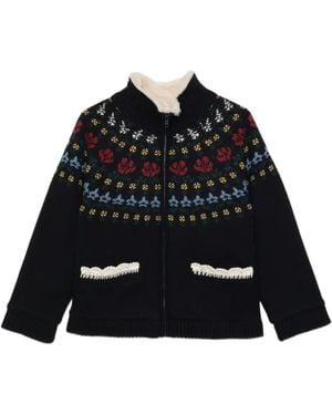 Sea Fair Isle-Knit Shearling-Collar Jacket - Black
