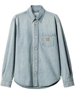 Miu Miu Denim Shirt With Embroidered Camel Logo - Blue