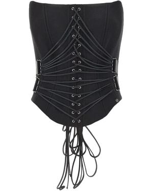 Nissa Wool Blend Metallic Detail Corset - Black