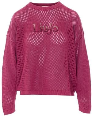 Liu Jo Strass Logo Crewneck Sweater - Pink