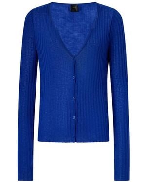 Pinko Cardigan Côtelé À Col V - Bleu