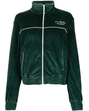Sporty & Rich Logo-Print Velvet Track Jacket - Green