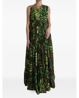 Dolce & Gabbana Leaf-Print Maxi Dress - Green