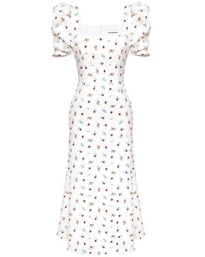 POST MERIDIEM Floral-Print Puff-Sleeve Midi Dress - White
