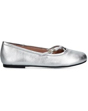 Love Moschino Ballerines À Effet Métallisé Et Boucles - Blanc