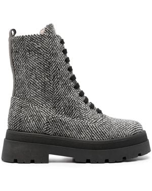 Fabiana Filippi Herringbone-Pattern Lace-Up Ankle Boots - Black