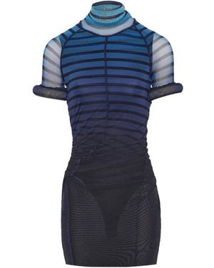 Jean Paul Gaultier Striped Mesh Mini Dress - Blue