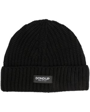 Dondup Logo-Patch Ribbed-Knit Beanie - Black