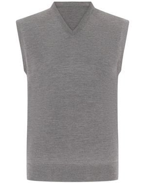 Alpha Studio V-Neck Fine-Knit Vest - Grey