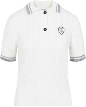 Brunello Cucinelli Kabelgebreide Polotop - Wit