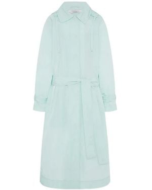 Another Tomorrow Belted Hooded Trench Coat - Blue