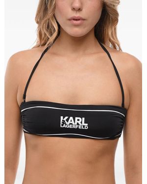 KARL LAGERFELD Logo-Print Bandeau Bikini Top - Black