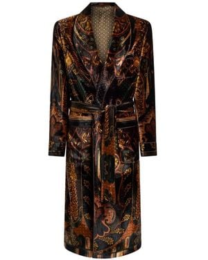 Etro Velvet Robe Coat With Placed Paisley-Print - Brown