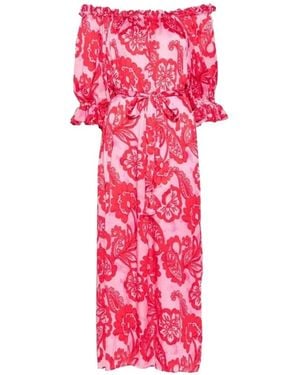 Sundress Paolina Paisley-Print Off-Shoulder Midi Dress - Pink